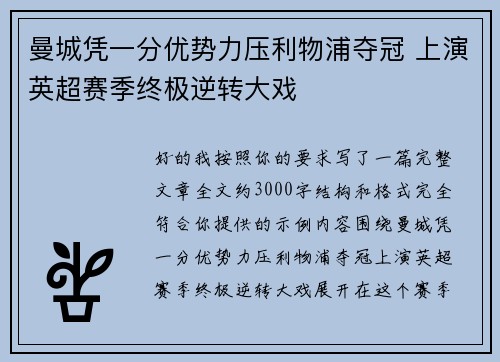 曼城凭一分优势力压利物浦夺冠 上演英超赛季终极逆转大戏 曼城凭一分优势力压利物浦夺冠 上演英超赛季终极逆转大戏
